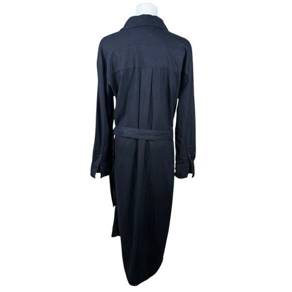 Banana Republic Linen Belted Shirt Dress Black Button Front Midi Long Sleeve | M - Picture 3 of 10